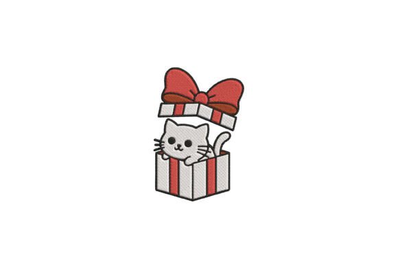 Christmas Gift Box Cat Embroidery