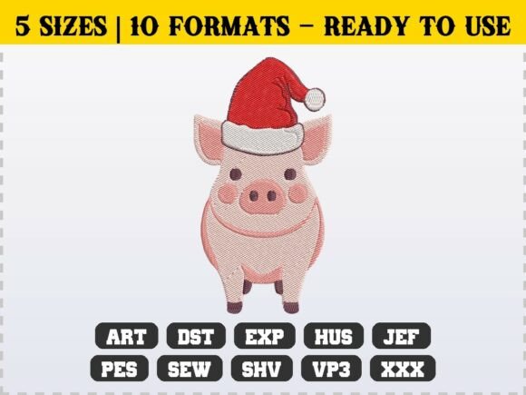 Cute Christmas Pig Holiday Embroidery