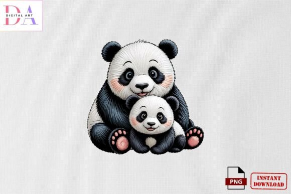 Cute Panda Family Embroidery PNG