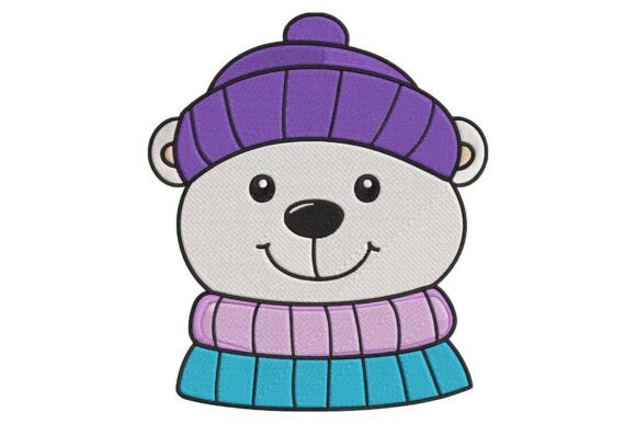 Cute Winter Polar Bear Face Embroidery Design