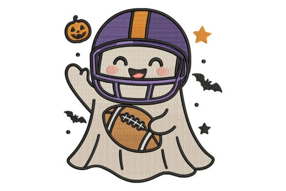Football Ghost Halloween Embroidery