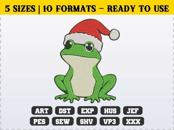 Funny Frog Christmas Holiday Embroidery