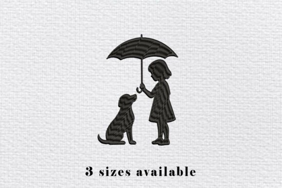 Girl and Dog Umbrella Embroidery File