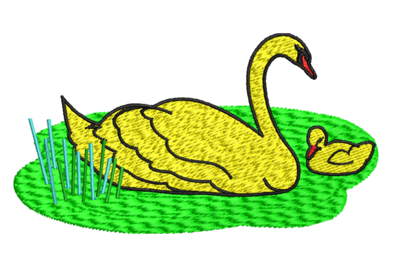 Graceful Swan and Baby Embroidery Design