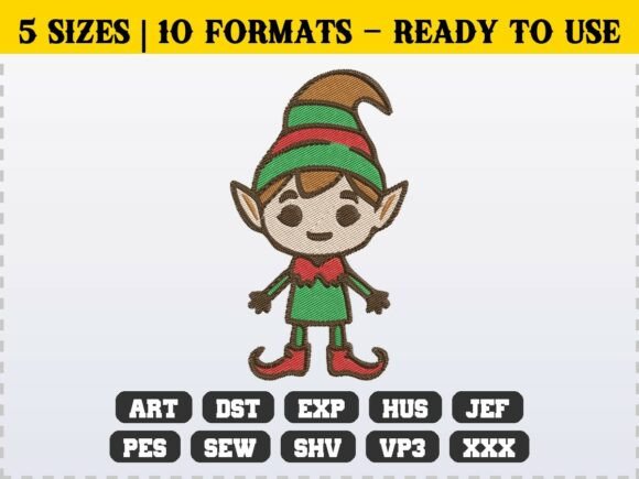 Holiday Festive Christmas Elf Embroidery