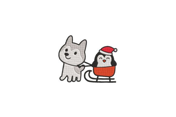 Husky Pulling Penguin Embroidery