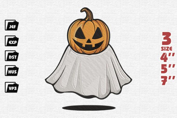 Jack-o-lantern Ghost Halloween Embroidery Design
