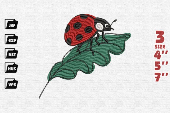 Ladybug on a Leaf Embroidery Design