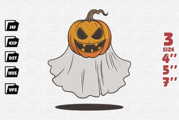 Menacing Jack-o-Lantern Ghost Embroidery
