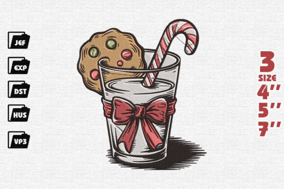 Retro Christmas Milk and Cookies Embroidery