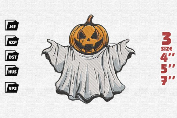 Spooky Halloween Ghost with Pumpkin Head