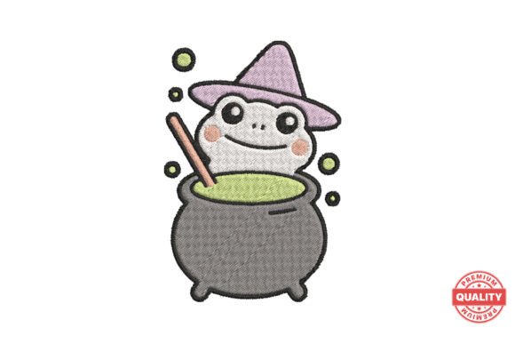 Witch Frog in Cauldron Embroidery